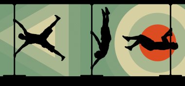 siyah vector silhouettes kutup performans erkek kutup dansçılar hareket üzerinde arka plan.