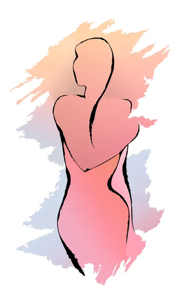 suluboya mürekkep kadın silüeti çizilmiş anahat