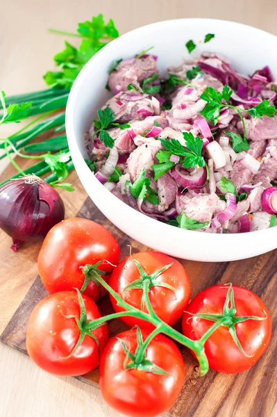 Viande marinée crue fraîche pour barbecue ou kebab. shashli russe — Photo