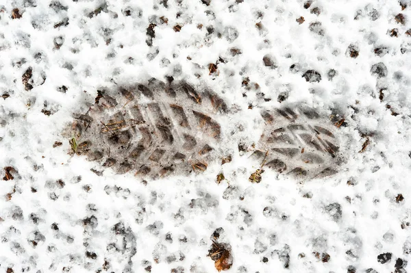 Fußabdruck auf nassem Schnee. Matsch. im Freien. — Stockfoto