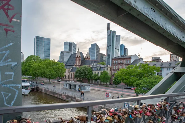 Frankfurt Main Hessen 2022 Der Blick Von Der Brücke Auf — Stockfoto