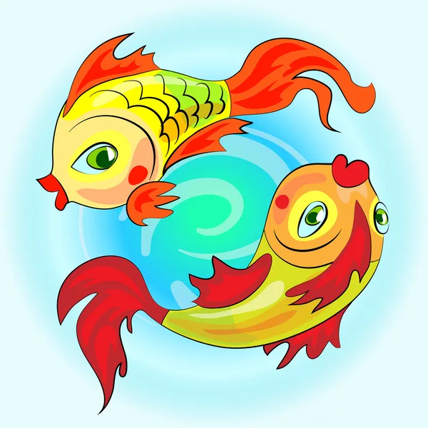 Dos peces zodiacales de oro — Vector de stock