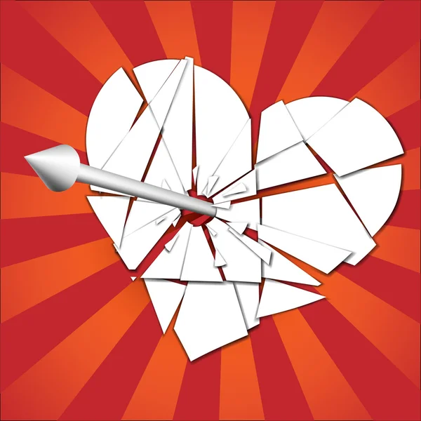 Broken heart pierced by an arrow — Stock Vector