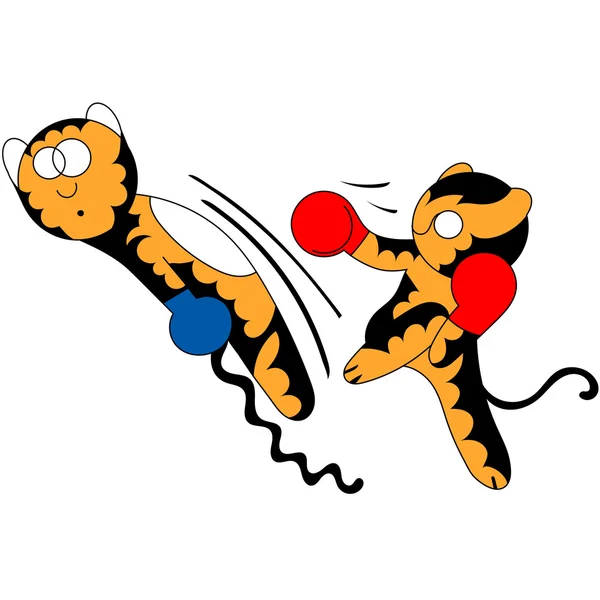 Vector dibujos animados tigre cachorro lindo jóvenes artes marciales — Vector de stock