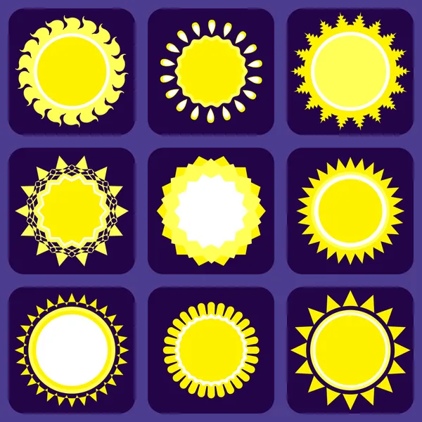 Set of Nine Icons With Sun — Stock Vector