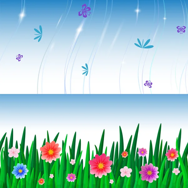 Banners with repeating pattern tile of grass and sky — Stock Vector