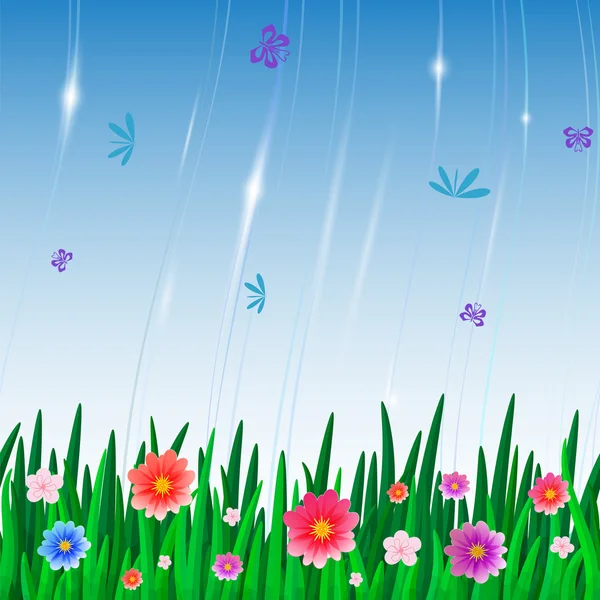 Motif répétitif tuile avec des fleurs et des insectes — Image vectorielle