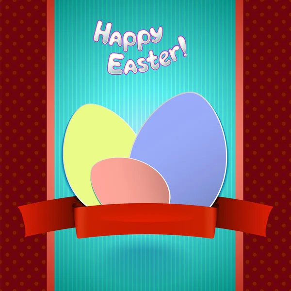 Retro karty Wielkanoc jaja papier i wstążki na powitanie — Wektor stockowy