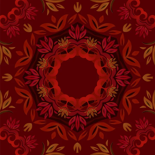 Abstrakt mörkt röda blommor bakgrund med runda vektor mönster — Stock vektor