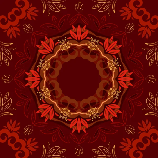 Fundo floral vermelho abstrato com padrão vetorial redondo — Vetor de Stock
