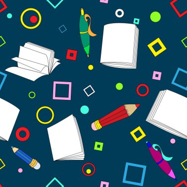 koyu mavi zemin üzerine okul notları seamless modeli