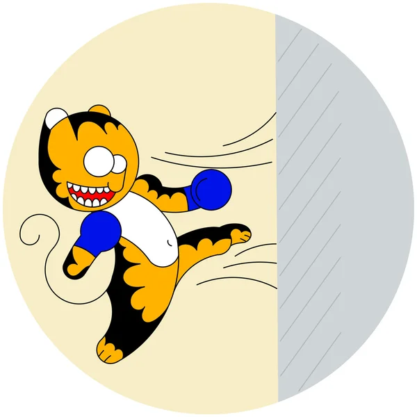 Vector de dibujos animados lindo tigre joven de las artes marciales supera a una pared — Archivo Imágenes Vectoriales