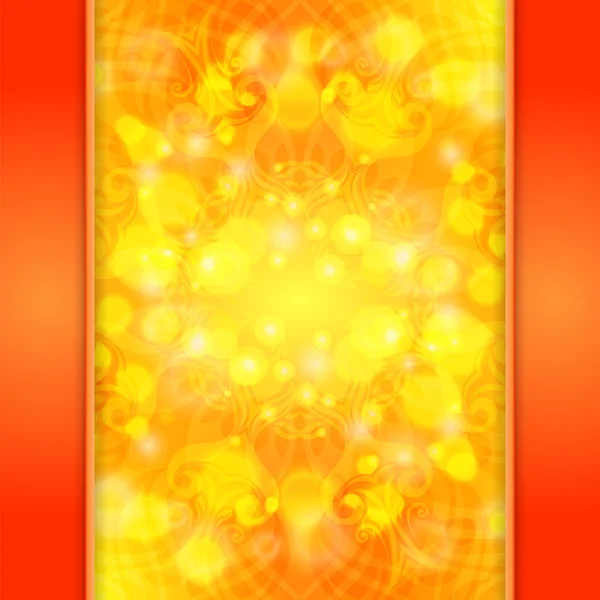 Elegante fondo naranja adornado con adorno de encaje y boke — Vector de stock
