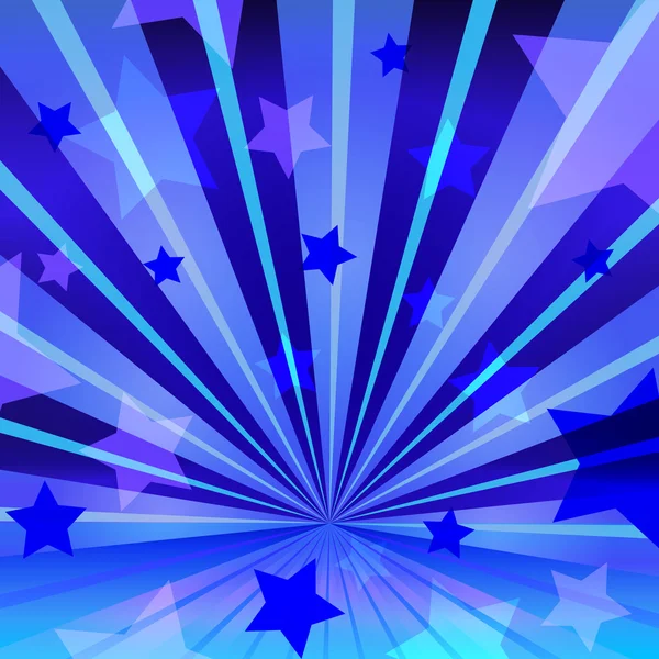 Fond bleu abstrait avec des étoiles et rayonnant — Image vectorielle