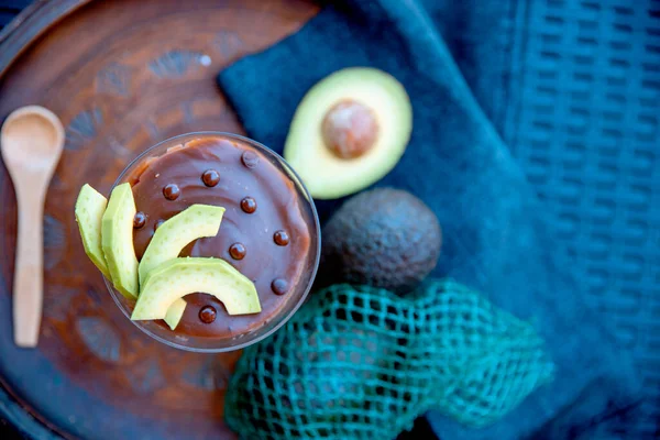 Abacate Cacau Vegan Deserto Pudim Mousse Dieta Fresca Pavimentação Plana — Fotografia de Stock