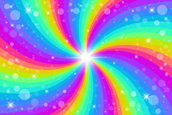 Arco-íris redemoinho fundo com estrelas. Arco-íris gradiente radial de espiral torcida. Ilustração vetorial. — Vetor de Stock