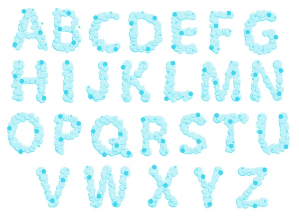 Алфавит мыльных пузырей. Буквы с водой. Мультфильм векторный шрифт изолирован на белом фоне — стоковый вектор