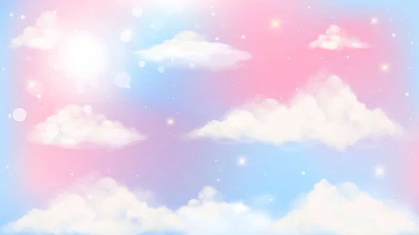 Fondo de unicornio de arco iris fantasía holográfica con nubes. Cielo de color pastel. Paisaje mágico, patrón fabuloso abstracto. Lindo fondo de pantalla de caramelo. Vector. — Archivo Imágenes Vectoriales