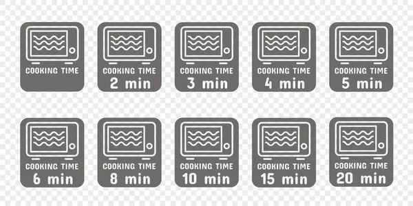 Matlagning och uppvärmningstid i mikrovågsugn. Symboler och ikoner för instruktioner. Vektor — Stock vektor