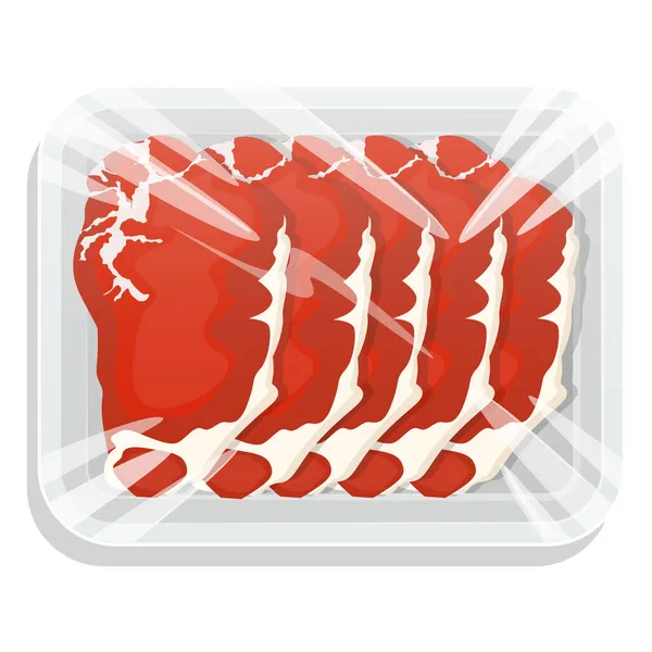 Fresh meat. Steak. A piece of meat in a vacuum pack. Pork and beef in a plastic tray. Vector illustration. — Free Stock Photo