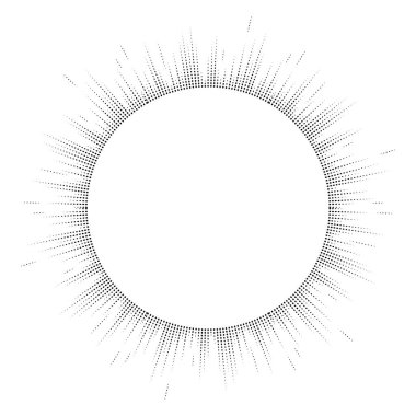 Patlayan ışınlar. Güneş patlaması çerçevesi. Tasarım için noktalı çizgileri olan soyut ekolayzır ögesi. Vektör illüstrasyonu.