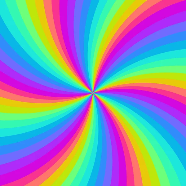 Regenbogen Neon Wirbel Hintergrund. Radialgradienten Regenbogen der gedrehten Spirale. Vektorillustration. — Stockvektor