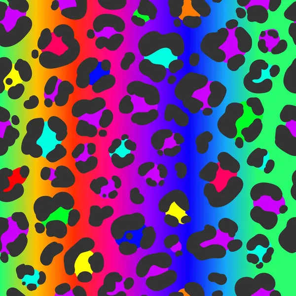 Patrón sin costura de leopardo de neón. Fondo manchado de colores brillantes. Vector arco iris animal print. — Archivo Imágenes Vectoriales
