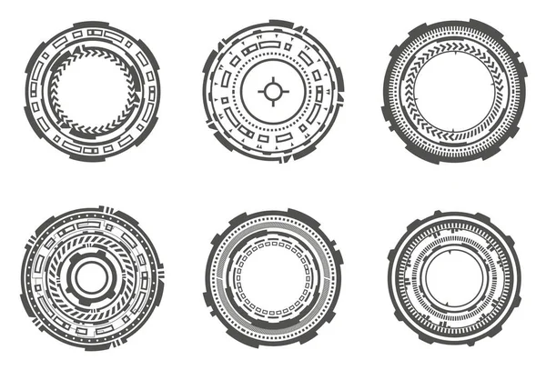 HUD futuristic elements. Abstract optical aim. Circle geometric shapes for virtual interface and games. Camera viewfinder for sniper weapon. Vector set — Stock Vector