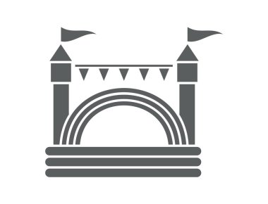 Şişme şato. Çocuk parkı için kule ve ekipman. Atlama işareti. Glyph vektör siluet simgesi