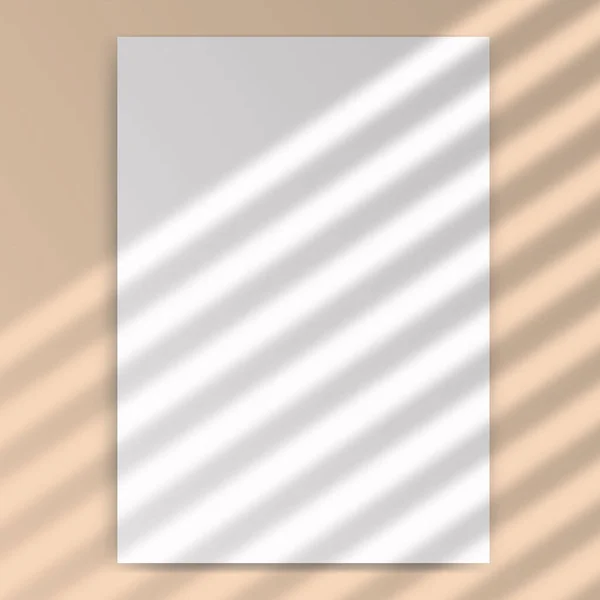 Vertical mock up of empty paper blank. Reflected blinds shadow from window. Realistic silhouette effect background. Vector —  Vetores de Stock