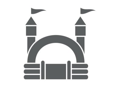 Şişme şato. Çocuk parkı için kule ve ekipman. Atlama işareti. Glyph vektör siluet simgesi