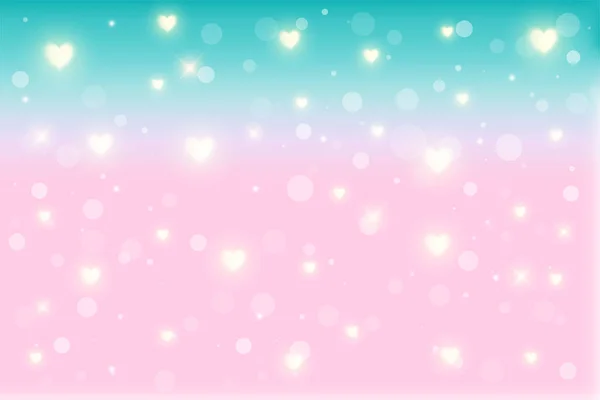 Fondo de fantasía. Patrón en colores pastel. Cielo multicolor con estrellas y corazones. Vector — Archivo Imágenes Vectoriales