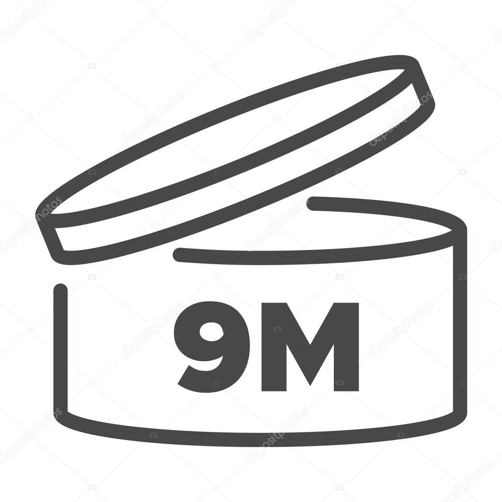 Pao vector symbol. Period after opening icon. Cosmetic open month life shelf. Cosmetic product expiration. 9 months.