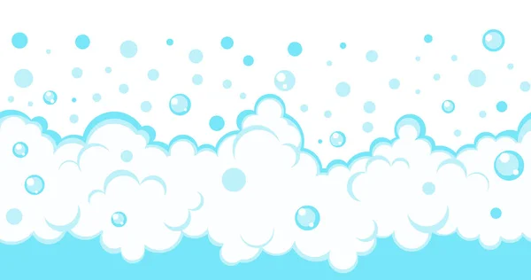 Borde de burbujas de jabón. Dibujos animados azul marco efervescente suds. Vector fizz fondo ilustración. — Vector de stock