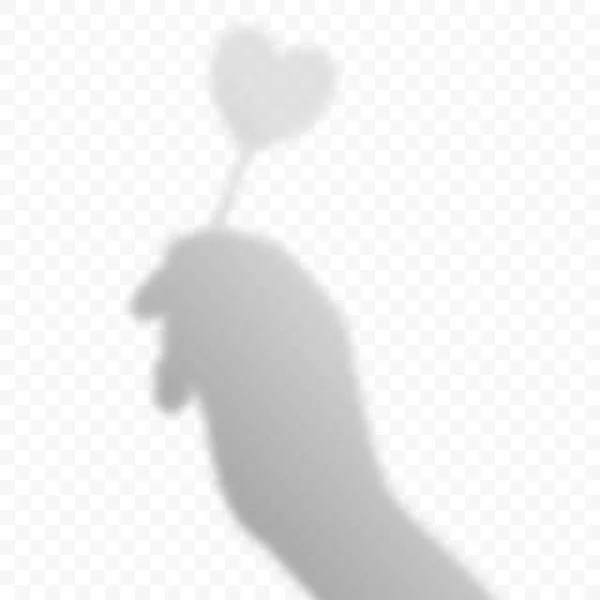 Shadow overlay of hand with lollipop in shape of heart. Transparent reflection of candy on stick. Vector realistic illustration. EPS 10. — Stock vektor