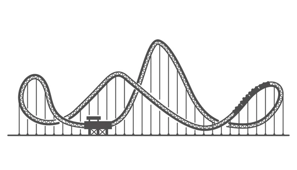 Silueta de montaña rusa. Recorra la pista en el parque de atracciones. Atracción aterradora. Ilustración del esquema vectorial — Archivo Imágenes Vectoriales