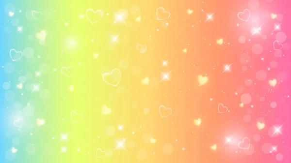 Fondo de arco iris de fantasía. Patrón en colores pastel. Cielo con estrellas y corazones. Vector — Vector de stock