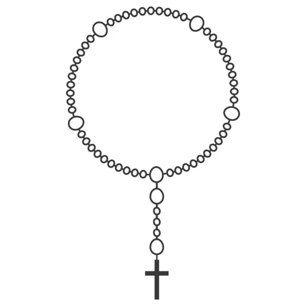 Radband pärlor linje illustration. Bönsmycken för meditation. Katolska kapellet med ett kors. Religionens symbol. Vektor — Stock vektor