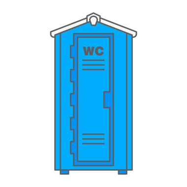 Taşınabilir biyo tuvalet ikonu. Ön manzara. Mavi plastik tuvalet tuvaleti. Vektör illüstrasyonu