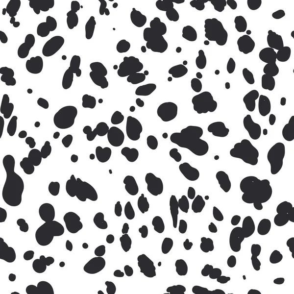 Patrón dálmata sin costuras. Huella de piel animal. Perro y vaca puntos negros sobre fondo blanco. Vector — Vector de stock