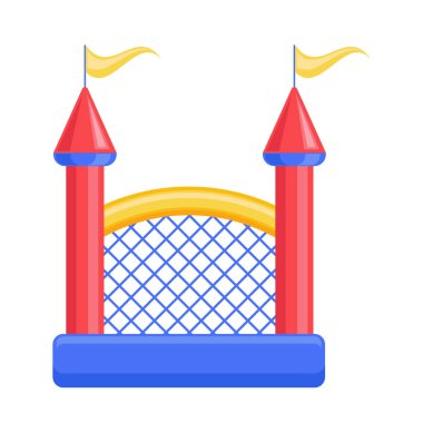 Şişme şato. Çocuk parkı için kule ve ekipman. Vektör satırı illüstrasyonu