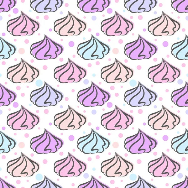 Meringue kurabiyeleri kusursuz desen. Marshmallow ve Zephyr vektör çizimi. Fransız tatlı kremalı tatlı.