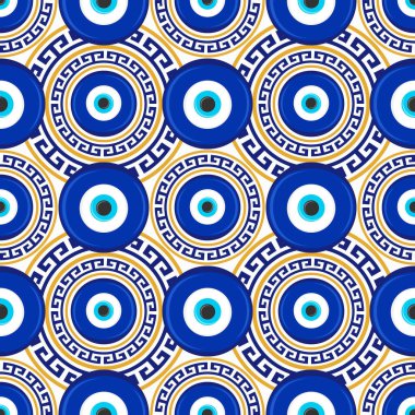 Kem göz kusursuz desen. Türkiye ve Yunanistan 'da koruma sembolü. Geçmişi mavi nazar tılsımlarıyla dolu. Mavi boncuk vektör tılsımı.