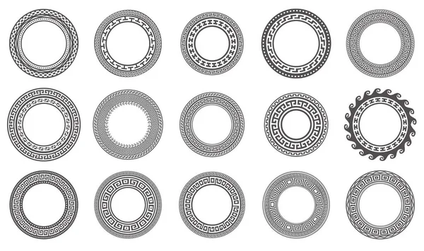 Cerchi Strutture Greche Confini Meandro Rotondi Elementi Decorativi Modelli Illustrazione — Vettoriale Stock