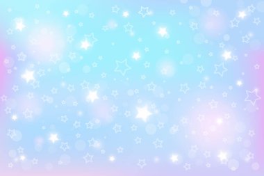 Holografik fantezi arka planı. Yıldızlı soyut tek boynuzlu at gökyüzü. Büyülü manzara, soyut desen. Vektör