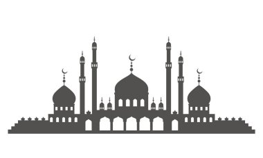 İslami mimari silueti. Gökyüzünde minareler olan bir cami. İstanbul şehir manzarası beyaz arkaplanda izole.