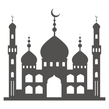 Mini minareleri olan bir cami. İslami mimari ufuk çizgisinde. İstanbul şehir manzarası beyaz arkaplanda izole.