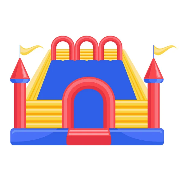 Castillo hinchable animoso. Torre y equipamiento para parque infantil. Ilustración de línea vectorial — Archivo Imágenes Vectoriales