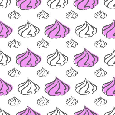 Meringue kurabiyeleri kusursuz desen. Marshmallow ve Zephyr vektör çizimi. Fransız tatlı kremalı tatlı.