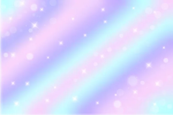 Rainbow Fantasy Background Holographic Unicorn Illustration Multicolored Sky Stars Bokeh — Stock Vector